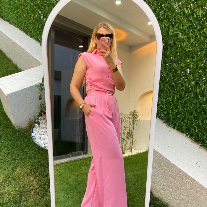 Modern Işıltı Vatkalı Tensel Takım – Pembe